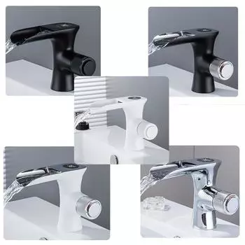 BAKALA Термочувствительные смесители Холодная и горячая вода Смесители для раковины в ванной комнате Светодиодный интеллект Цифровой дисплей температуры Ванная комната Mixe белый