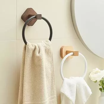 BAKALA Ванная комната Деревянное кольцо для полотенец Самостоятельный держатель полотенец Настенные вешалки для полотенец для кухни Ванная комната Аксессуары без сверления белый