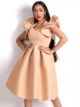 Бальные платья Женские оборки с короткими рукавами Симпатичные девушки трапециевидной формы струящееся свободное платье День рождения Свадебный гость Вечерняя вечеринка Наряды для женщин XXL ярко-розовый