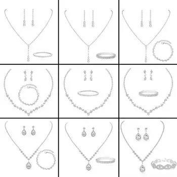 Бальный наряд подружки невесты, комплект украшений со стразами, свадебный металлический циркон, ожерелье с волнами и каплями воды, серьги, браслет