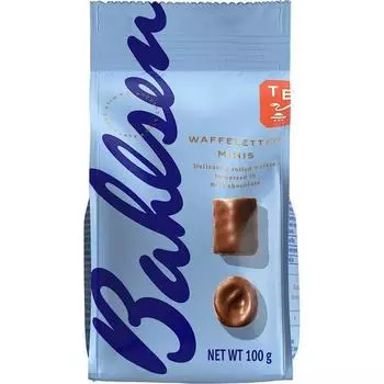 Бальсен. Вафли Minnies Chocolate 100 г [рулонная вафля]Популярная вафля, покрытая шоколадом, рулетХрустящая Популярная вафля, покрытая шоколадом, рулетХрустящая вафля 1