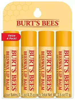 Бальзам для губ Bees Lip Balm Beeswax Set Mint 4 [Официальный] Burt s (Освежающие бутылки/4,25 г) Без добавок