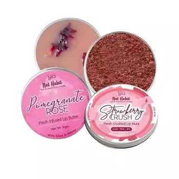Бальзам для губ Nat Habit с гранатом и розой и скраб для губ с клубникой для темных пигментированных губ — набор для женщин и мужчин, нежно-розовые губы