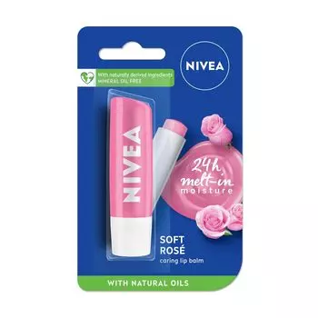 Бальзам для губ NIVEA Soft Rose Shine 4,8 г | Формула тающего влаге на 24 часа | Натуральные масла | Глянцевый финиш, 4,8 г (Пакет из 1)