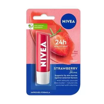 Бальзам для губ NIVEA Strawberry Shine 4,8 г | Формула тающего влаге 24 часа | Натуральные масла | Глянцевый финиш, 4,8 г (Пакет из 1)