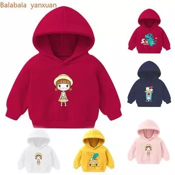 Balabala Детство Весна Осень Gilrs Plus Бархатный свитер с капюшоном Детская однотонная теплая толстовка с мультяшным принтом Милый пуловер Толстовка 3T