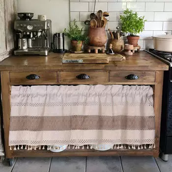 Balage Cantain Festter Treatment Coutwool Льняные короткие шторы для фермерского дома Wide stripes S