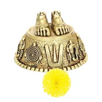 Balaji Charan Paduka | Vishnu Charan Paduka | Charan Paduka for Puja Brass, Gold Colour 1 No (5 CM Diameter)