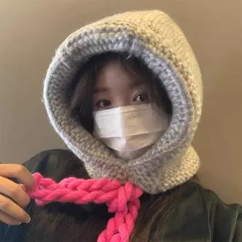 Балаклава женская осенне-зимняя новая теплая защитная шерстяная вязаная шапка-пуловер шапка показывает лицо универсальный тренд M56-58cm