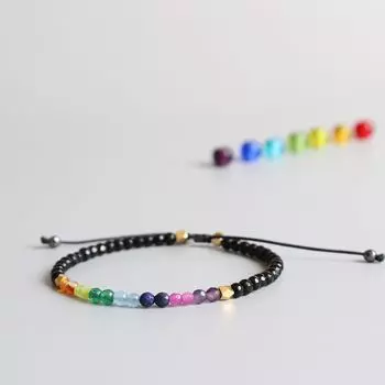 Баланс Lucky Stone унисекс 7 Чакра Рейки Кристалл Регулируемый браслет 12 созвездий из бисера