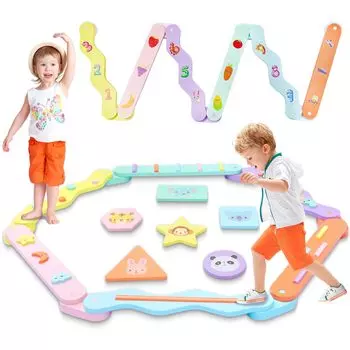 Балансировочное бревно для баланса 6 Баланс Деревянный баланс Монтессори Препятствие 6 Цветные фигуры на Может Быть Чувство Улучшает Двигательный Баланс Игра