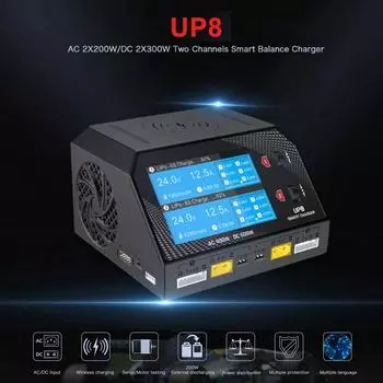 Балансное зарядное устройство UP8 AC 400 Вт постоянного тока 600 Вт 2x16A Двухканальное балансное зарядное устройство Разрядное устройство EU plug чёрный