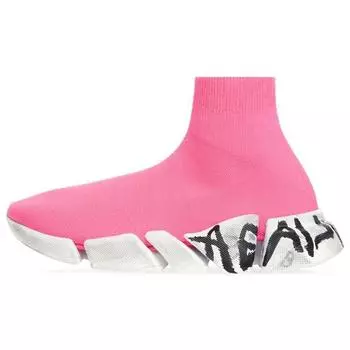 Balenciaga Speed 2.0 Graffiti Переработанный трикотаж Неоново-розовый (Женский) Женские кроссовки Белые Черные 617196W2DD55091 37