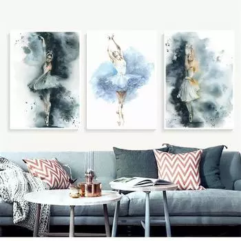 Балерина, акварельная живопись тушью, принт, скандинавское настенное искусство, холст, постеры, абстрактная картина для девушки, домашний декор для гостиной, Cuadros 21x30cm No Framed