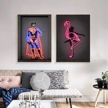 Балерина Фламинго Холст Картина Настенные Панно Детская Холст Искусство Принт Настенный Декор Уличные Граффити Для Дома Гостиная Без Светодиода 21x30cm No Framed белый