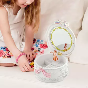 Балерина Музыкальная Шкатулка Ювелирные Изделия Подарок Новинка Практичный с Зеркальцем Для Макияжа Универсальный белый