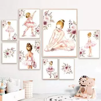 Балерина, сестра, танцовщица, туфли, цветочное настенное искусство, скандинавские постеры, картины на холсте и принты, настенные картины, декор детской комнаты для девочек 21x30cm No Framed
