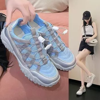 Балетки для альпинизма, сетчатые дышащие кроссовки De Training, женские летние повседневные сетчатые туфли с толстой подошвой, спортивные туфли Pops 35 синий