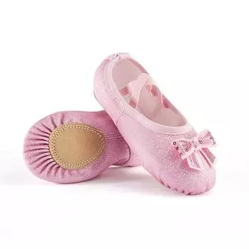 Балетки для девочек, детские профессиональные танцевальные мягкие туфли с бантом, блестящие балетные туфли для танцев 30 розовый