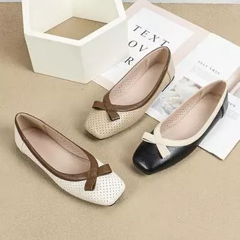Балетки для женщин, удобные балетки с квадратным носком, нескользящие, нарядные туфли, женские повседневные легкие прогулочные туфли из искусственной кожи с люверсами 35 чёрный