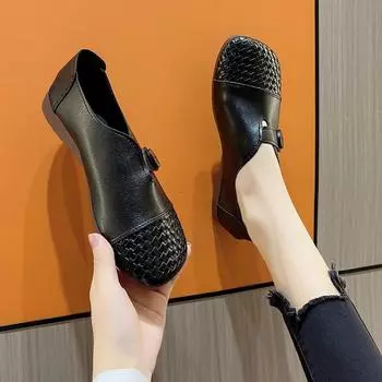 Балетки из искусственной кожи 2024 года, высококачественные женские туфли с квадратным носком, весна/осень для взрослых, однотонные, без застежек, слипоны, милые балетки Zapatos Planos 35 чёрный