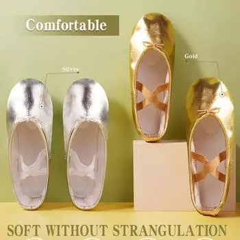 Балетки из искусственной кожи. Обувь для йоги. Обувь для упражнений. Золотые и серебряные женские танцевальные туфли. 30 золотой