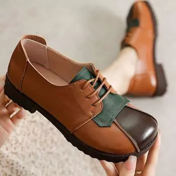 Балетки из натуральной кожи, женские туфли-оксорды на шнуровке, женские винтажные туфли-броги на низком каблуке, женские лоферы класса люкс CN 35 чёрный