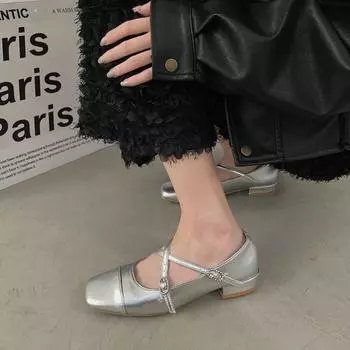 Балетки Маленькие кожаные туфли Низкие цены Обувь 35 серебряный