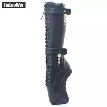 Балетки на очень высоком каблуке 18 см JIALUOWEI, женские запирающиеся замки, фетиш-сексуальные кружевные сапоги до колена с перекрестной завязкой 36