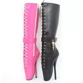 Балетки на очень высоком каблуке 18 см/7 дюймов с замком JIALUOWEI, женские пикантные фетиш-сапоги до колена с перекрестной завязкой на шпильке в стиле пин-ап 36 матовый черный