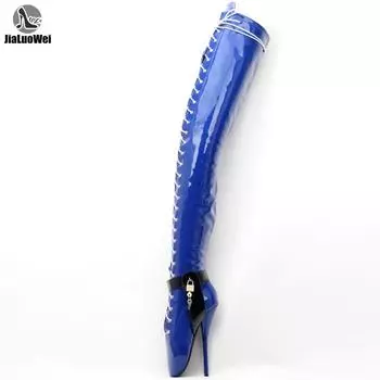 Балетки на очень высоком каблуке 18 см, сексуальные сапоги выше колена с корсетом в стиле фетиш, сапоги до бедра/промежности 36 чёрный