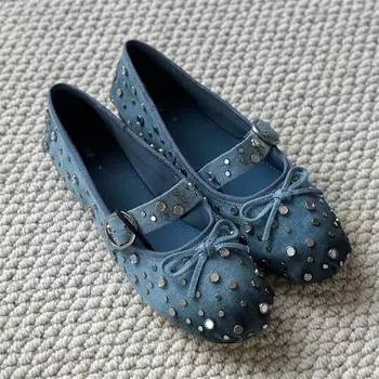 Заклепки, заклепки, балетки, балетки, женские балетки, танцевальная обувь, повседневные мокасины, женские эспадрильи на плоской подошве, туфли Мэри Джейн, синие 35 синий