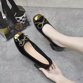 Балетки на высоком каблуке одинарные туфли 34 чёрный