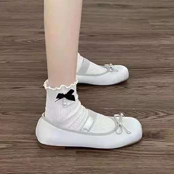 Балетки розовые на плоской подошве, туфли-феи, весна и осень 2025 г., ранняя весна, новые атласные серебристые туфли Мэри Джейн 35 абрикосовый