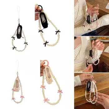 Балетки с бантом на цепочке для мобильного телефона, подвеска для женщин, эстетичный брелок, модная подвеска, аксессуары для телефонов 2 белый