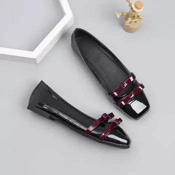 Балетки с квадратным носком для женщин, нарядные лоферы с бантиком, удобная обувь для ходьбы, женские балетки из мягкой искусственной кожи, нескользящие 35