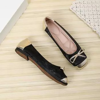 Балетки с квадратным носком для женщин, нарядные лоферы с бантиком, удобная обувь для ходьбы, женские балетки из мягкой искусственной кожи, нескользящие 35