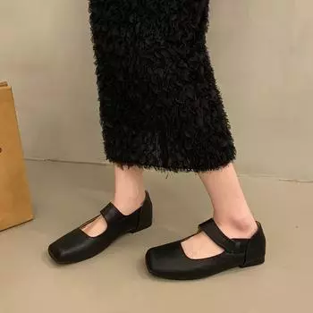 Балетки с квадратным носком весна/осень, однотонные женские туфли с эластичной резинкой, распродажа 2025 года, высококачественные неглубокие лаконичные балетки 35 чёрный