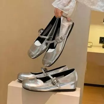 Балетки с квадратными пуговицами для женщин 35 серебряный