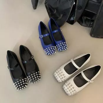 Балетки с квадратными заклепками для женщин, новые модные и персонализированные туфли Мэри Джейн 35 чёрный