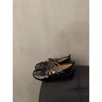 Балетки с перекрещивающимися ремешками, банты, туфли-лодочки, кроссовки, пряжка на ремне, круглый носок, плоская подошва, лакированная кожа, однотонные, модные, элегантные, сексуальные, новые 35 чёрный