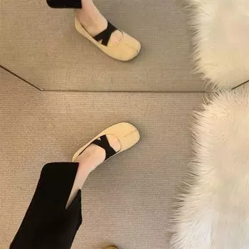 Балетки с перекрещивающимися ремешками, легкий носок, ретро-мода, универсальные и удобные однобортные туфли Мэри Джейн с плоским дном и раздвоенным носком для женщин 35 чёрный