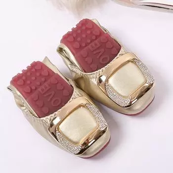 Балетки с подкаткой, квадратные, с металлической пряжкой, складные, женские, балетки, удобные, мягкие, мокасины, большие размеры 35-41 35 чёрный