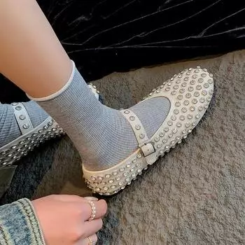 Балетки со стразами женские туфли Мэри Джейн с пряжкой на ремне украшенные кристаллами женские туфли для вечеринки 35