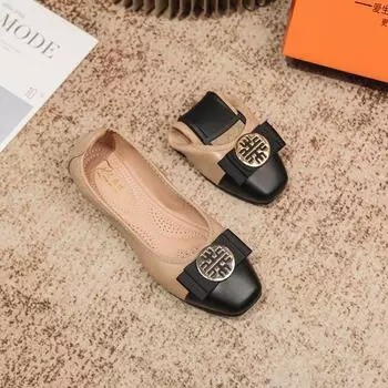Балетки женские 2024 женские мягкие ПУ кожаные туфли без застежек складные туфли с круглым носком лоферы женские балетки для девочек 36 бежевый