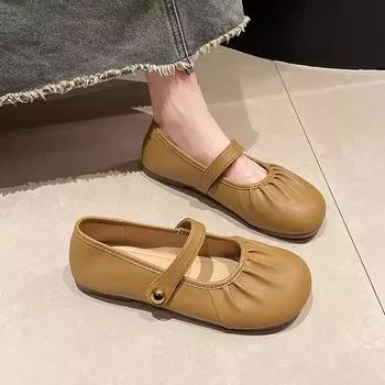 Балетки женские кожаные туфли женские узкие серебряные балетки Bling Bling Gold с круглым носком 2024 Весенняя обувь 35 бежевый