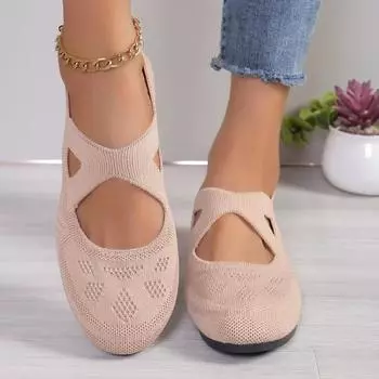 Балетки женские летние 2024 года, дышащие трикотажные сетчатые мокасины женские легкие повседневные прогулочные туфли без застежек 36-43 36 абрикосовый