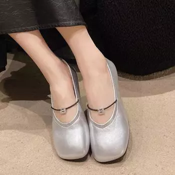 Балетки женские мягкие кожаные тонкие туфли модные туфли-лодочки повседневные мокасины со стразами пряжки резинки туфли Мэри Джейн EUR 35 бежевый