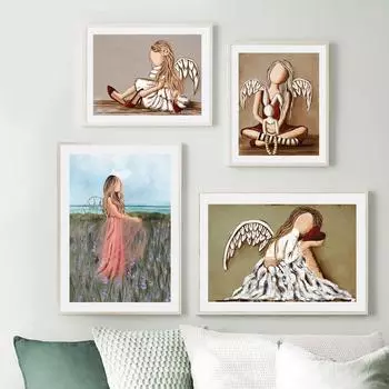 Балетная девушка цветок кролик игрушка крыло ангела плакаты на скандинавскую тему и принты настенная живопись на холсте настенные панно для декора гостиной без рамки 21*30cm