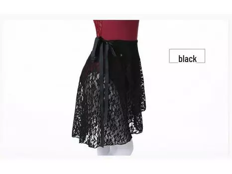 Балетная юбка миди из шифона и тюля с кружевной панелью и завязками для классического и китайского танца - размеры для взрослых и детей One Size чёрный